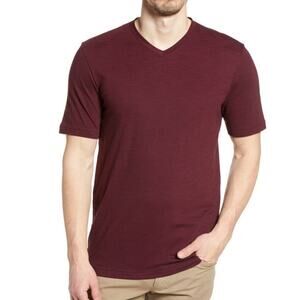 Travis Mathew Trumbull Heather Dark Red Micro Striped Short Sleeve Golf Tee Sz L